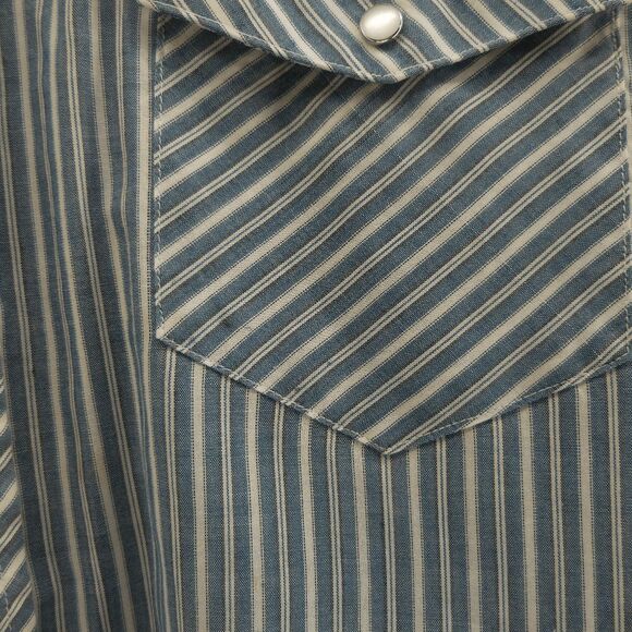 Vintage 90s Wrangler Striped Green White Pearl Snap Mens Large 16-16.5 Bowling - Picture 5 of 5